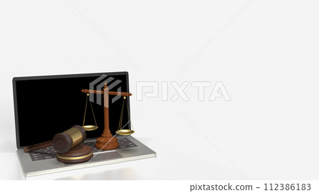 The wood hammer and libra for digital law concept 3d rendering. 112386183