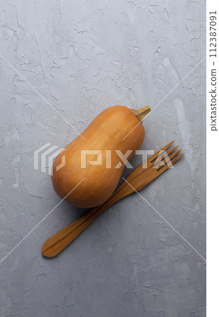Autumn . pumpkin on wooden background. copy space . Autumn, fall, Thanksgiving concept 112387091