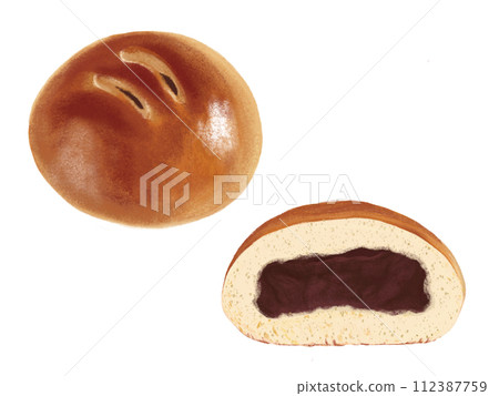 Anpan (1 piece and cross section) 112387759