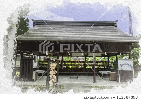 水彩畫風 松代象山神社江麻田 長野縣長野市 水彩畫風 松代象山神社江麻田 長野縣長野市 112387868