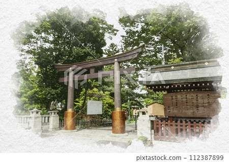 水彩風格松代象山神社鳥居長野縣長野市 水彩風格松代象山神社鳥居長野縣長野市 112387899