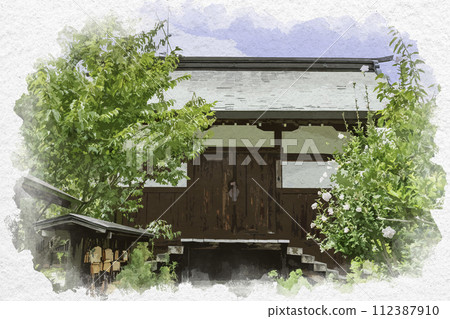 Watercolor style Matsushiro Zozan Shrine Treasure trove Nagano City, Nagano Prefecture 112387910