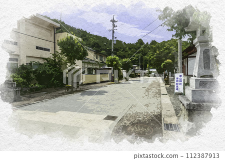 水彩風格的松代，長野縣長野市正山神社前的參道 112387913