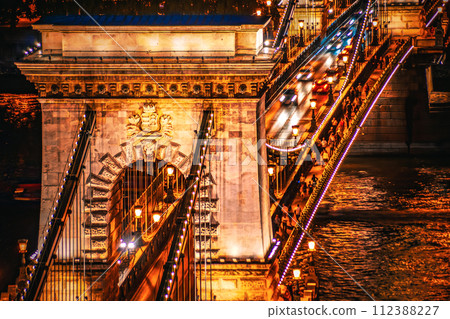 Chain bridge at night 112388227