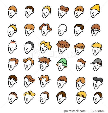 手繪插圖集具有各種髮型圖示的男性 手繪插圖集具有各種髮型圖示的男性 112388680