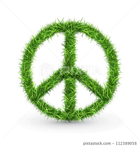 Peace sign made of grass on white background Peace sign made of grass on white background 112389058