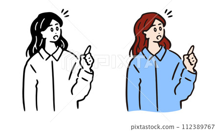 一位受啟發的女性、單色和彩色的線條畫插圖 一位受啟發的女性、單色和彩色的線條畫插圖 112389767