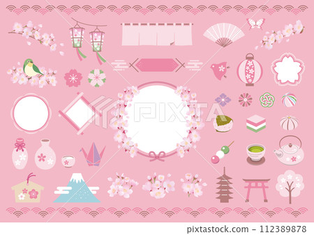 Spring Japanese style illustration material / cherry blossom viewing frame Spring Japanese style illustration material / cherry blossom viewing frame 112389878