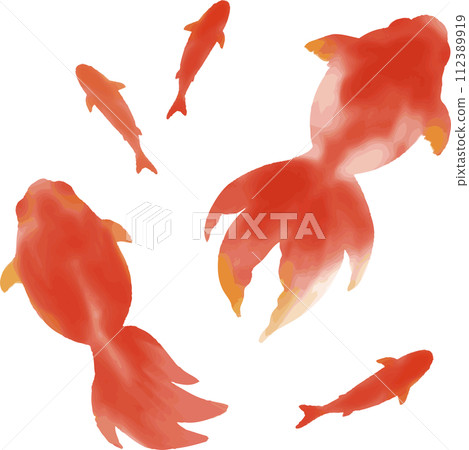金魚水彩剪影日式日式日本現代手繪插畫素材 112389919