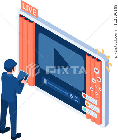 Isometric Businessman Watching Live Streaming 112390188