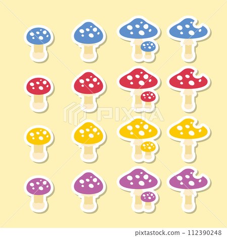 Growing mushroom illustration 4 color set label Growing mushroom illustration 4 color set label 112390248