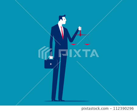 Confident business person leader lift balance ethical scale. Principles and business ethic to do right things concept Confident business person leader lift balance ethical scale. Principles and business ethic to do right things concept 112390296