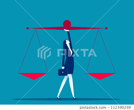 Confident business person leader lift balance ethical scale. Principles and business ethic to do right things concept Confident business person leader lift balance ethical scale. Principles and business ethic to do right things concept 112390299