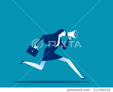 Person running while holding megaphone. Vector concept Person running while holding megaphone. Vector concept 112390316