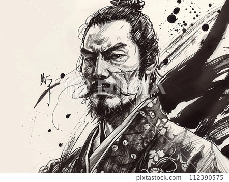 Japanese samurai ink painting illustration Japanese samurai ink painting illustration 112390575