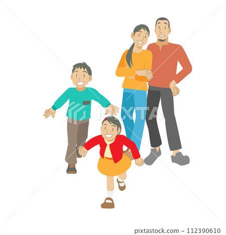 Illustration of parents watching over their children as they run 112390610