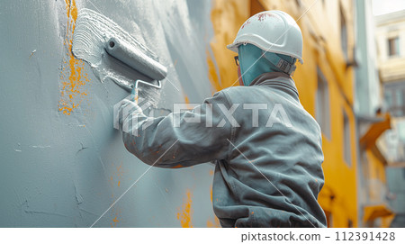 Contractor painting exterior walls Contractor painting exterior walls 112391428