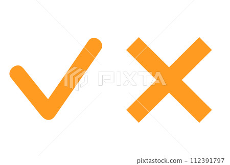 簡單的橙色複選標記和十字標記 112391797
