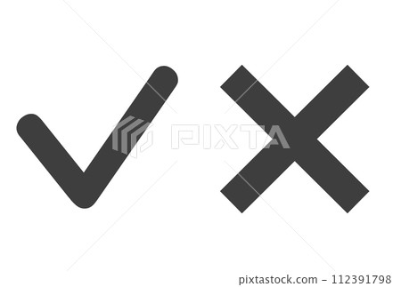 簡單的黑色複選標記和十字標記 112391798