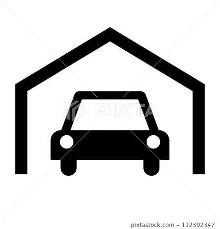 Silhouette icon of car parked in garage. vector. 112392347