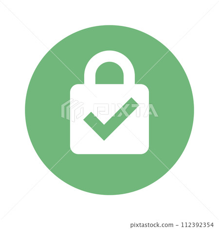 Padlock icon with checkmark. security. vector. 112392354