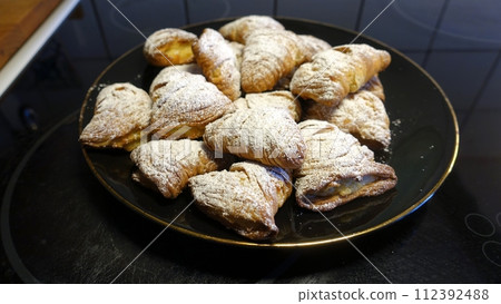 Homemade sfogliatelle. Traditional dessert from Naples. Homemade sfogliatelle. Traditional dessert from Naples. 112392488