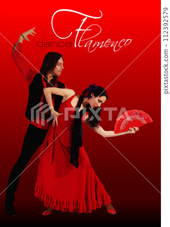 Beautiful young couple dancing flamenco. Vector 3d illustration Beautiful young couple dancing flamenco. Vector 3d illustration 112392579