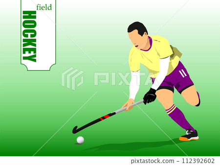 Field Hockey player, ready to pass the ball to a team mate. 3d vector illustration 112392602