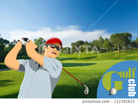 Golf club background with golfer man image. Vector 3d illustration Golf club background with golfer man image. Vector 3d illustration 112392623