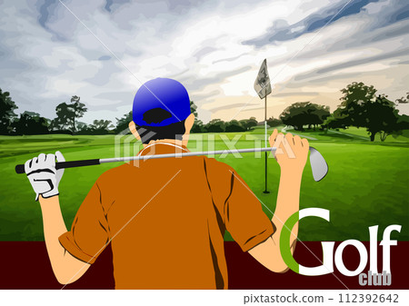 Golf club background with golfer man image. Vector 3d illustration 112392642