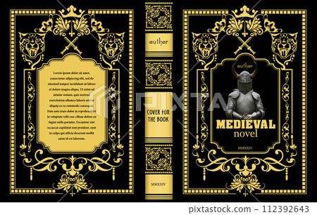 Cover book for medieval novel. Old retro ornament frames. Royal Golden style design. Vintage Border to be printed on the covers of books. Vector illustration Cover book for medieval novel. Old retro ornament frames. Royal Golden style design. Vintage Border to be printed on the covers of books. Vector illustration 112392643