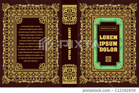 Ornate book cover and. Old retro ornament frames. Royal Golden style design. Vintage Border to be printed on the covers of books. Vector illustration 112392650