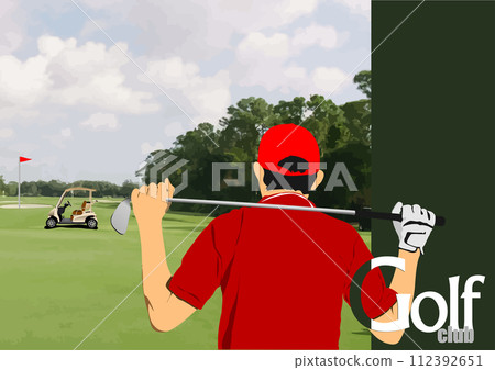 Golf club background with golfer man image. Vector 3d illustration Golf club background with golfer man image. Vector 3d illustration 112392651
