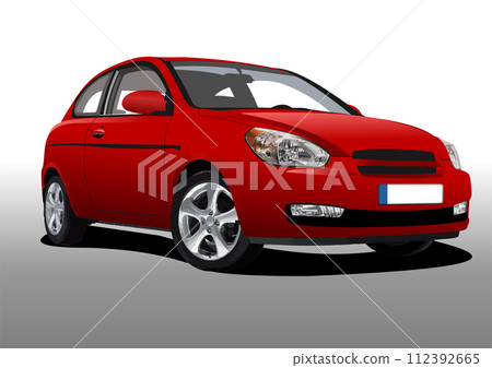 Red car sedan on the road. Vector 3d illustration 112392665