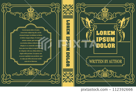 Ornate leather book cover and Old retro ornament frames. Royal Golden style design. Historical nover. Vintage Border to be printed on the covers of books. Vector illustration Ornate leather book cover and Old retro ornament frames. Royal Golden style design. Historical nover. Vintage Border to be printed on the covers of books. Vector illustration 112392666