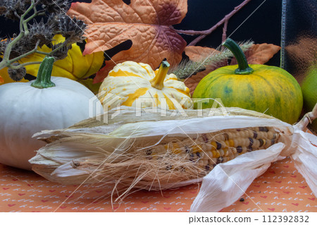 Festive autumn halloween fall harvest background pumpkin's and squash 112392832