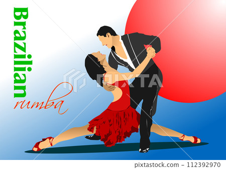 Couple dancing a rumba dance. 3d color vector illustration Couple dancing a rumba dance. 3d color vector illustration 112392970