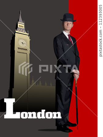 London gentleman in hat Vector 3d illustration 112393005