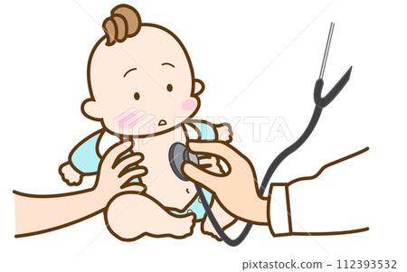 baby being examined with a stethoscope baby being examined with a stethoscope 112393532
