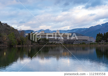 A park with a beautiful pond in winter 112393558