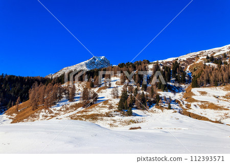 Amazing view over snow covered Swiss Alps near Davos, Switzerland 112393571