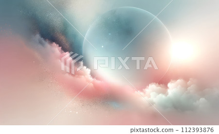 Pastel  Background with Cosmic View with Pink Blue Clouds and Soft Light Stardust 112393876