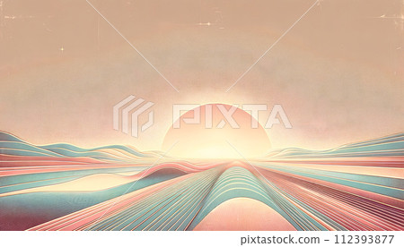 Textured Retro Background of Sunrise with Striped Pastel Gradient and Vintage Texture 112393877