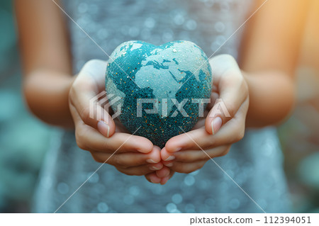 World Health Day Concept, Hand with Earth heart shape 112394051