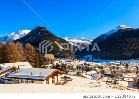 View of famous Davos city in Switzerland at winter View of famous Davos city in Switzerland at winter 112394572