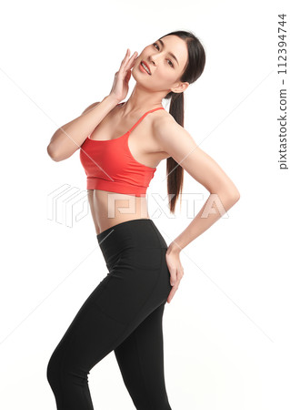 Beautiful young asian sport woman with sportswear ready for exercise on white background, Advertising sportswear and yoga wear, Healthy lifestyle, sport. 112394744