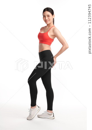 Beautiful young asian sport woman with sportswear ready for exercise on white background, Advertising sportswear and yoga wear, Healthy lifestyle, sport. Beautiful young asian sport woman with sportswear ready for exercise on white background, Advertising sportswear and yoga wear, Healthy lifestyle, sport. 112394745