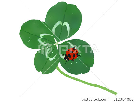 “一種有益的昆蟲,瓢蟲,把它的翅膀停在四葉草上。” “一種有益的昆蟲,瓢蟲,把它的翅膀停在四葉草上。” 112394893