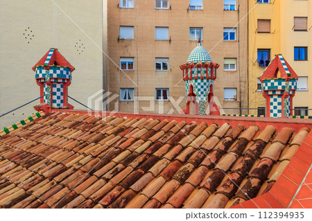Details from the roof of Casa Vicens in Barcelona, Spain. It is first masterpiece of Antoni Gaudi. Built between 1883 and 1885 Details from the roof of Casa Vicens in Barcelona, Spain. It is first masterpiece of Antoni Gaudi. Built between 1883 and 1885 112394935