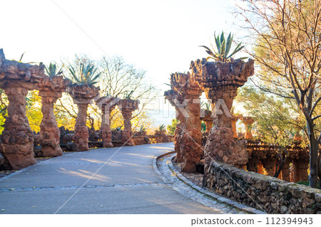 Walking path at famous Guell park in Barcelona, Spain 112394943